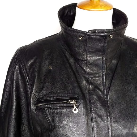 Harley Davidson Black Leather Moto Jacket Embroidered Logo Rose Size Medium - Picture 5 of 12